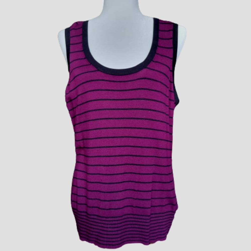 Reitmans Knit Pullover Vest Purple Black Stripes & Trim Fit Sizes L, M, S